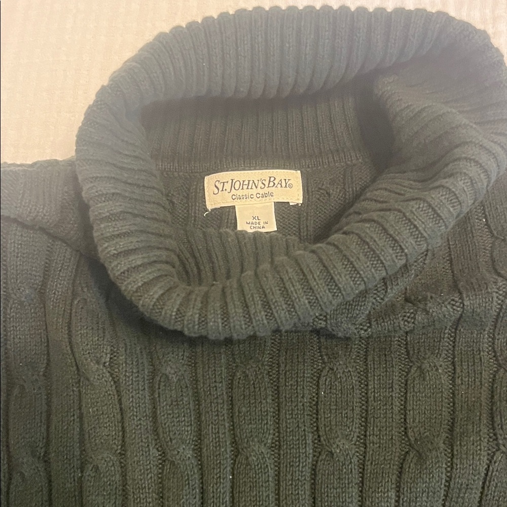 St. John's Bay Women's Dark Green Cable Knit Turtleneck Sweater